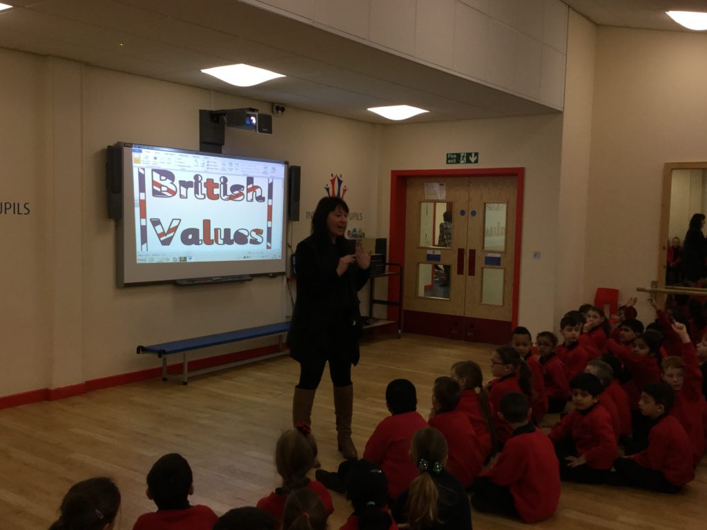Mrs Bain leads our weekly British Values assemblies